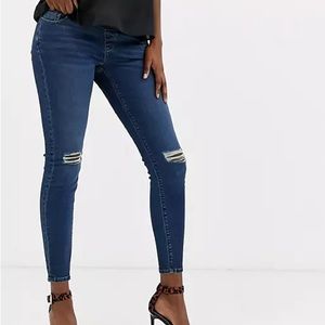 ASOS Maternity high rise ridley 'skinny' jeans in dark blue w/ under bump waist